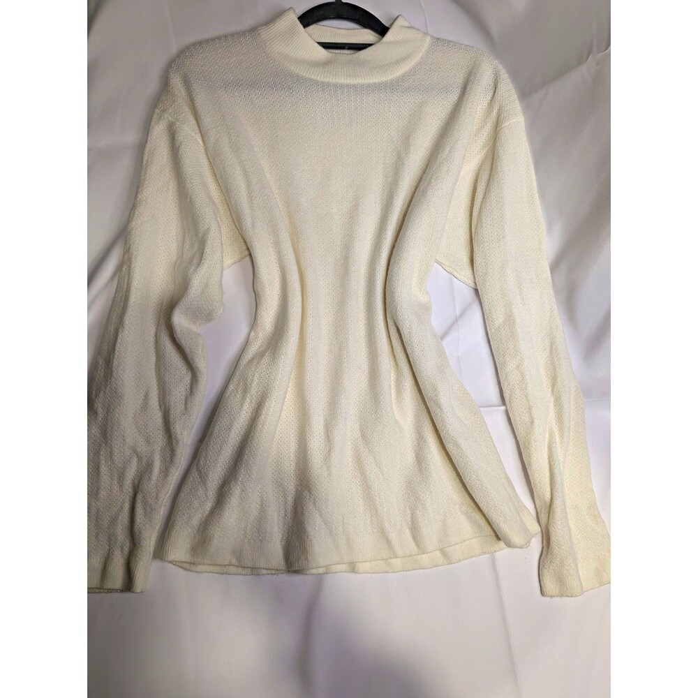 m.j. carroll Women's Ivory Solid Ribbed Knit Mock Neck Long Sleeve Pullover L